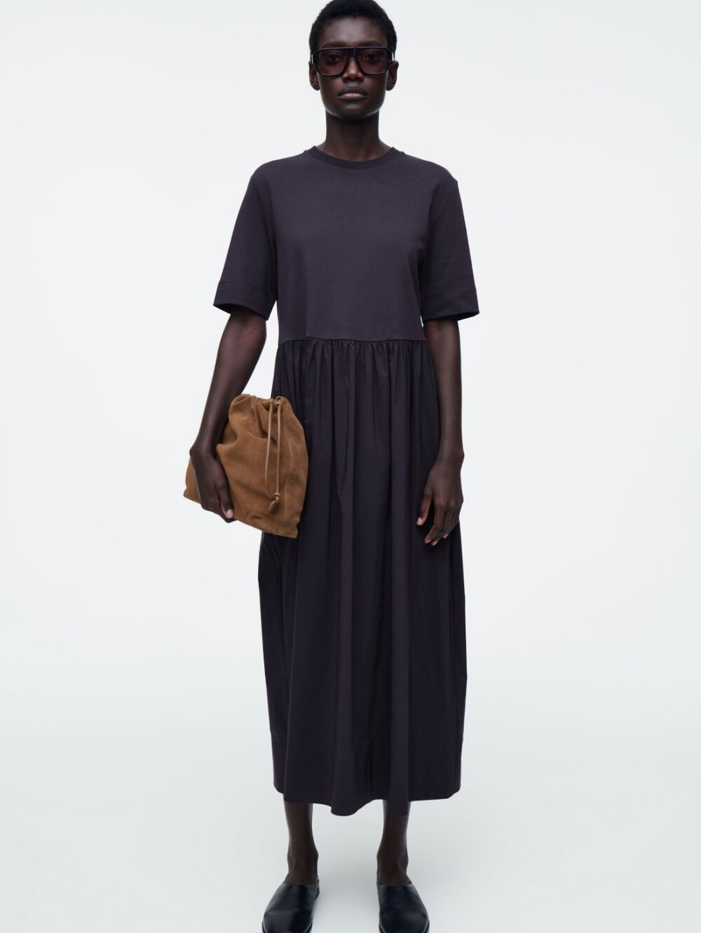 COS Contrast Panel Midi Dress in Navy Size Medium